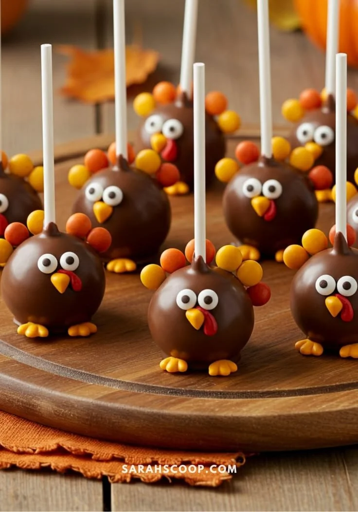 Delicious Thanksgiving cake pops decorated for the holiday