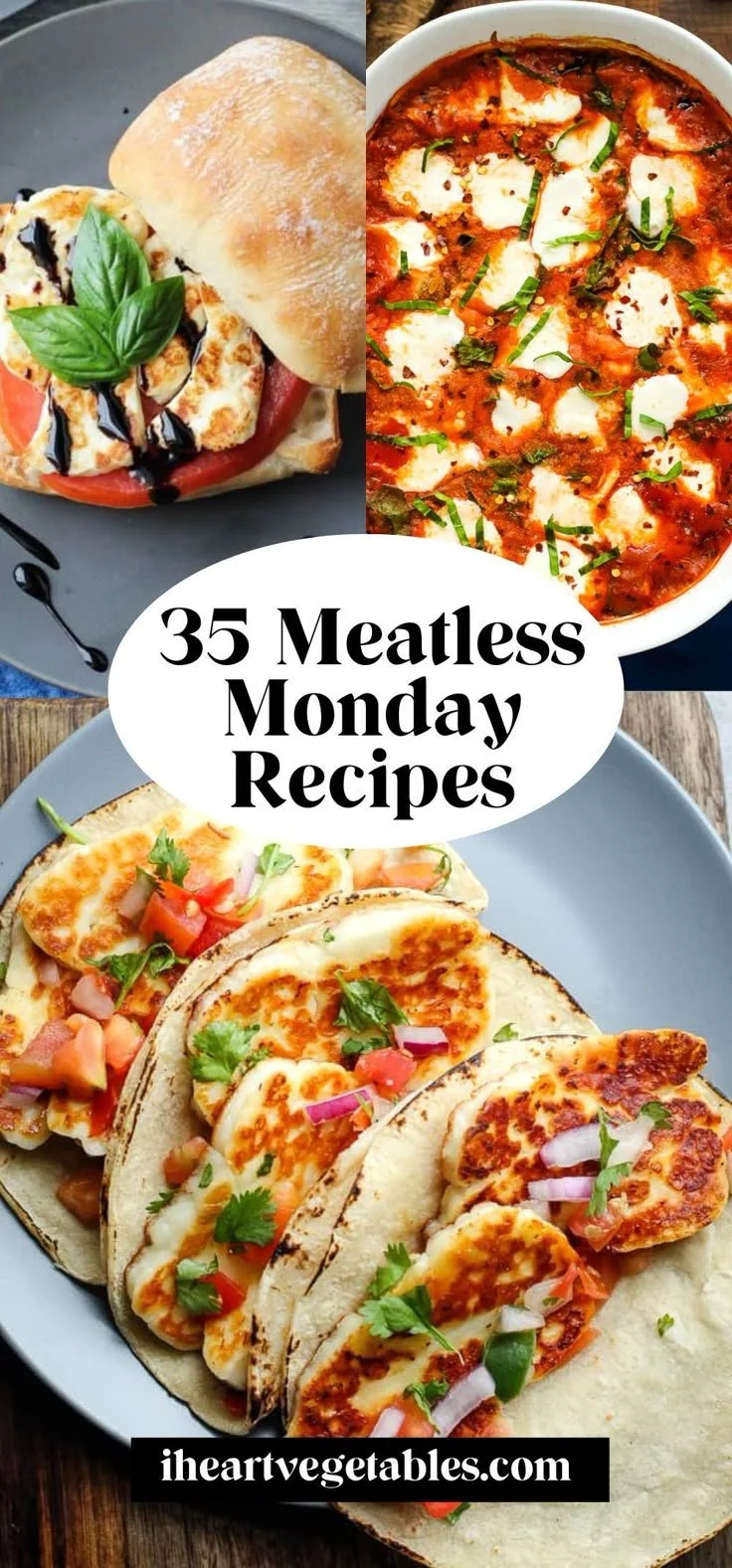 A colorful plate of diverse and vibrant meatless recipes for Meatless Monday.