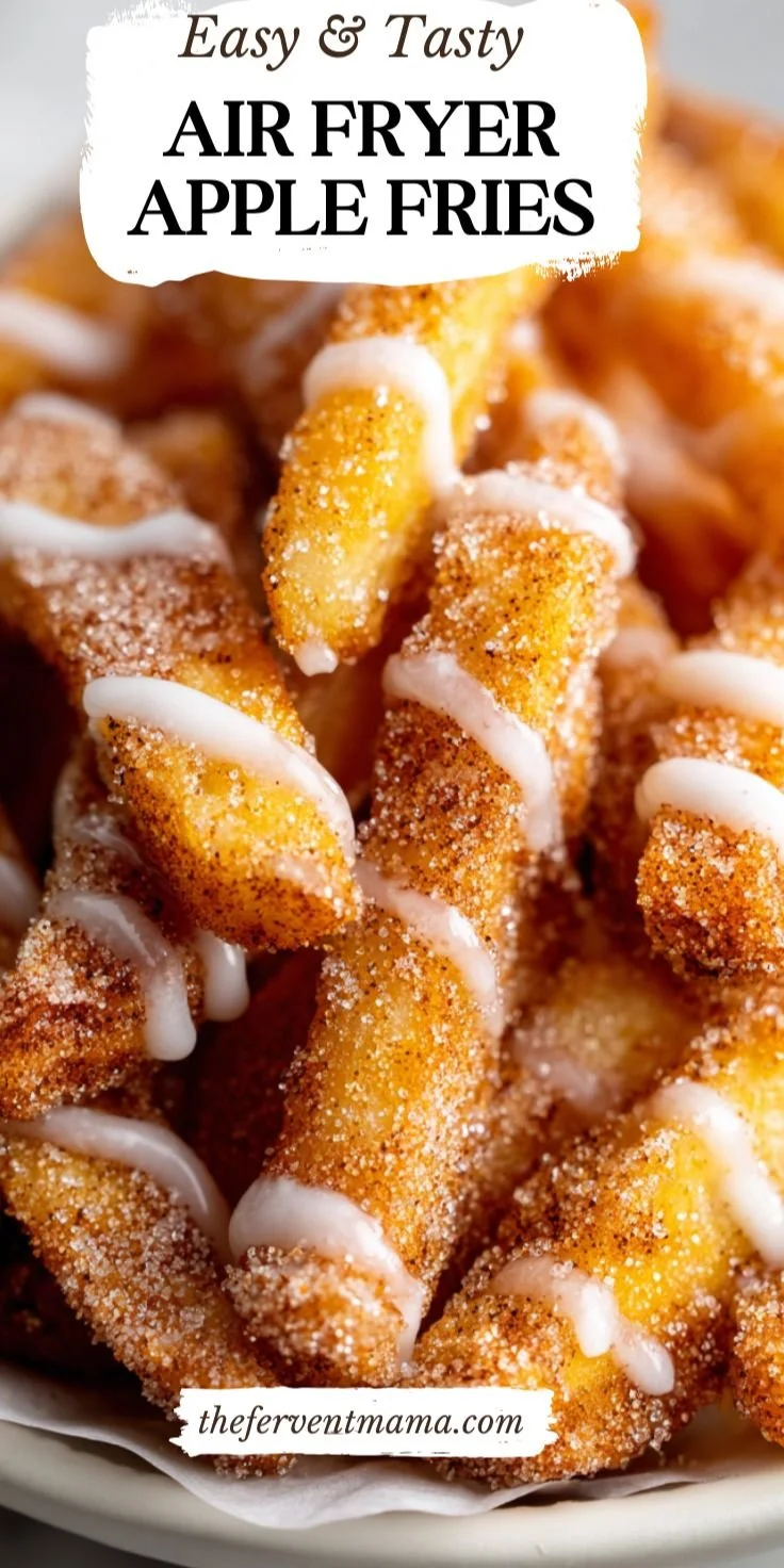 Delicious Air Fryer apple fries served on a plate with a dipping sauce