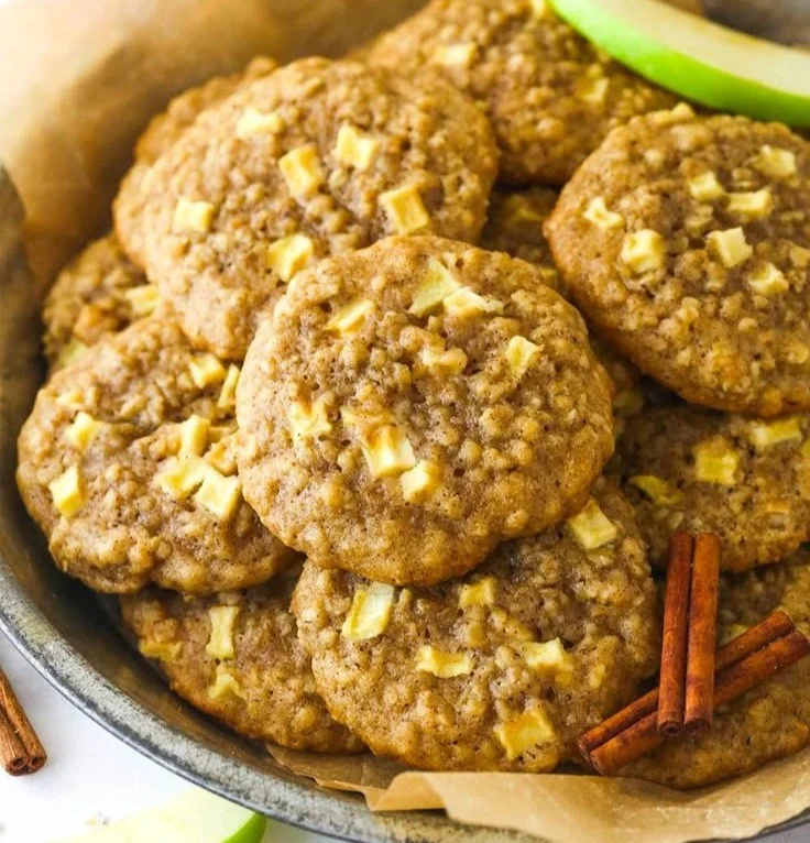 Homemade apple cinnamon oatmeal cookies on a plate