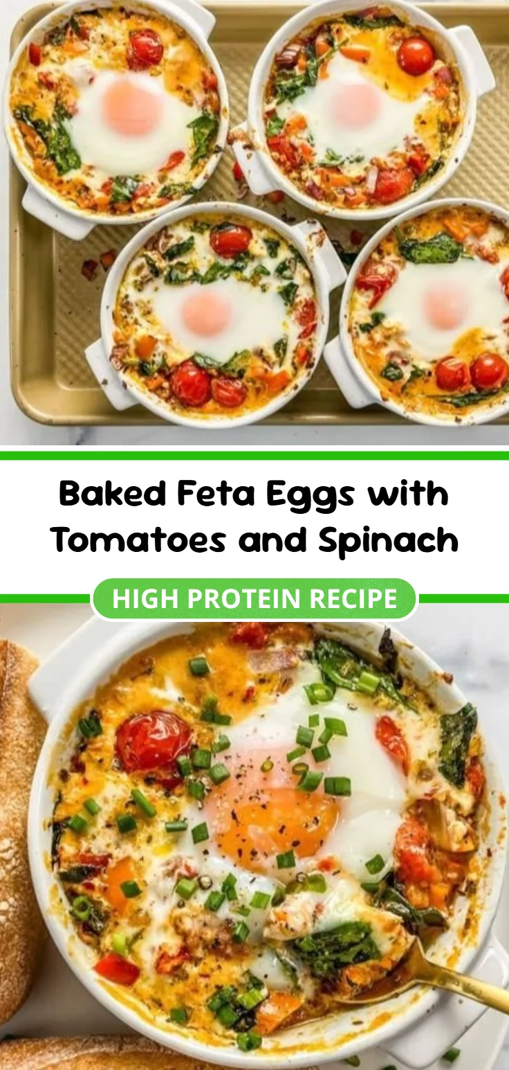 Baked Feta Eggs with Tomatoes and Spinach