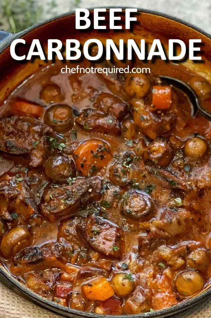 Delicious Beef Carbonnade Stew with rich gravy and tender meat served in a bowl.
