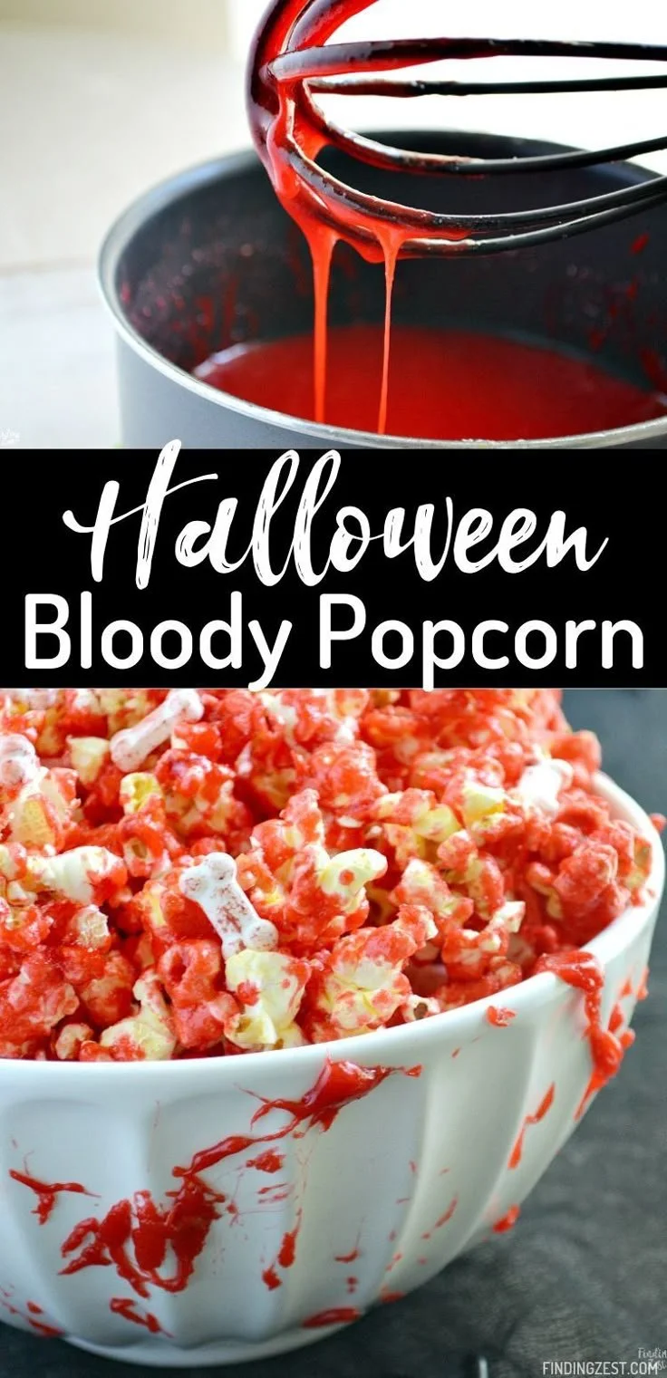 Bloody Halloween popcorn with a spooky appearance for festive celebrations