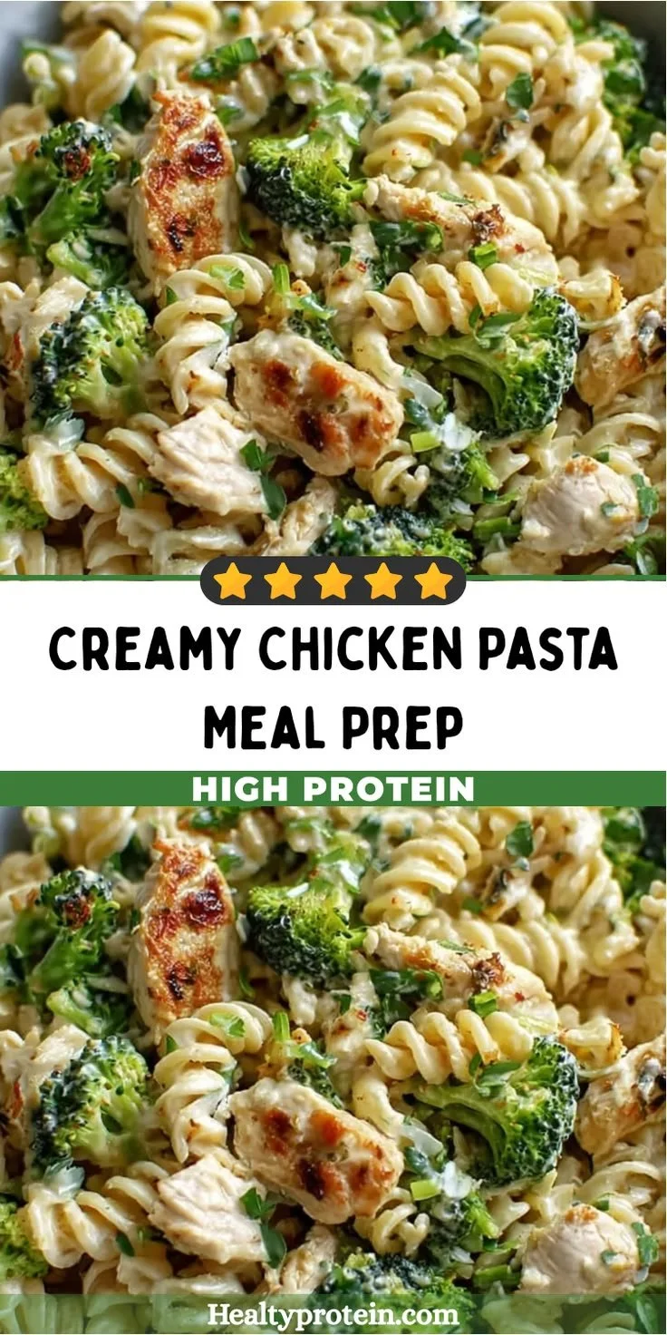 Creamy chicken pasta meal prep for muscle building and healthy eating