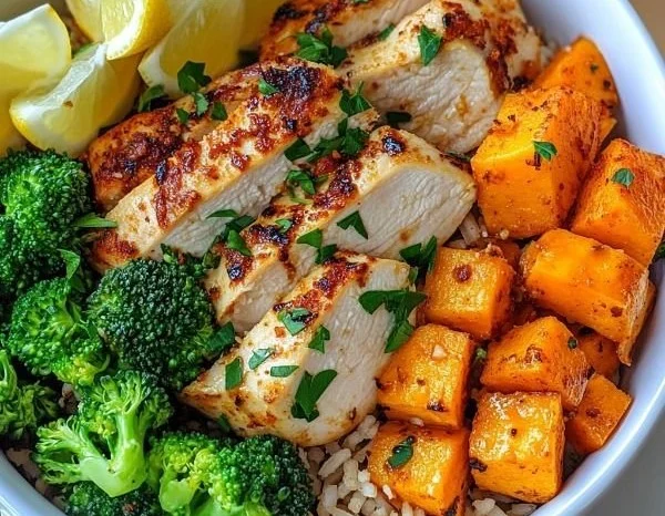 Delicious Chicken Rice Bowl with chicken and sweet potatoes