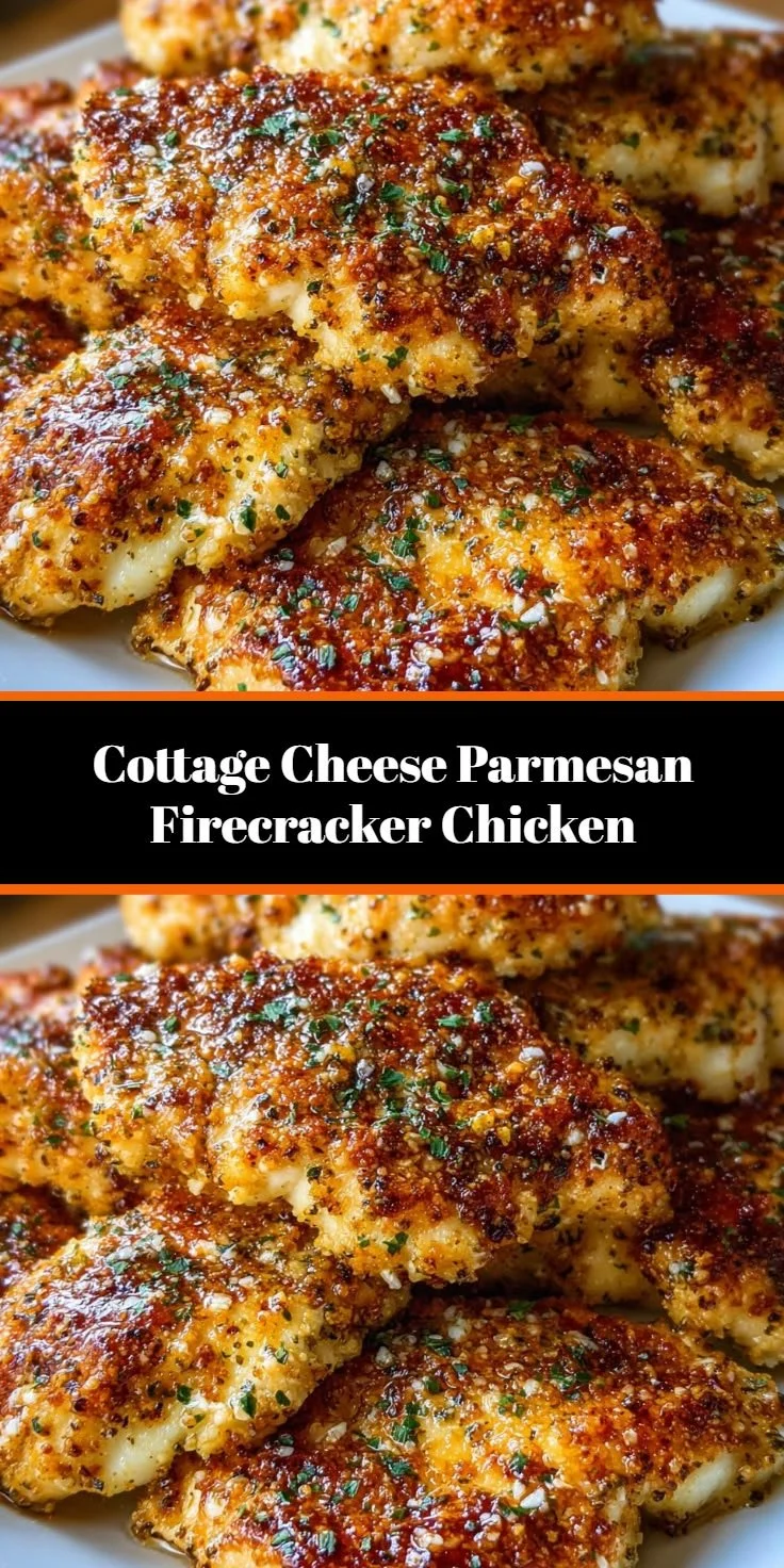 Baked Cottage Cheese Parmesan firecracker chicken served on a plate