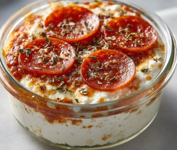 Delicious Cottage Cheese Pizza Bowl loaded with toppings