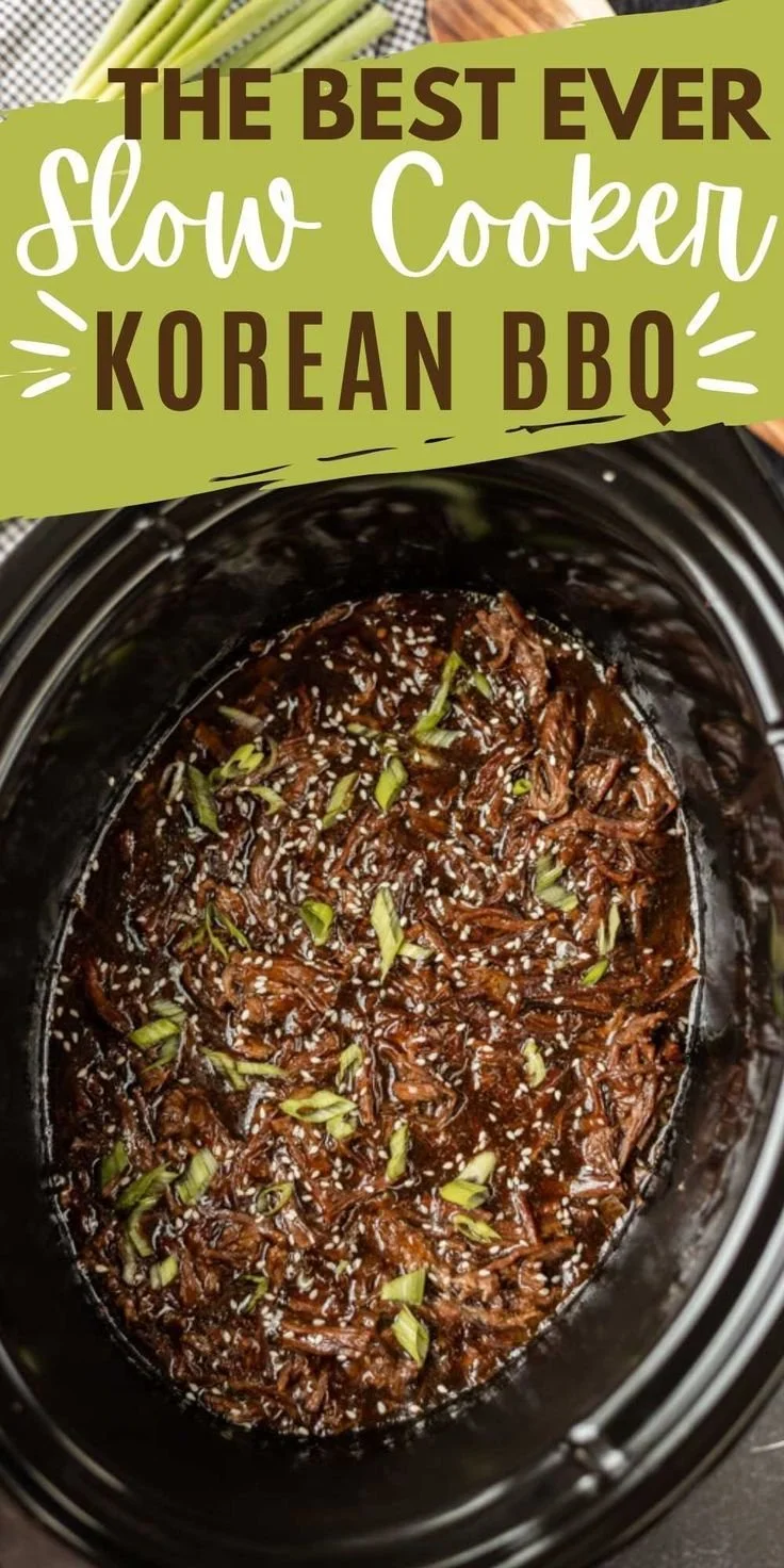 Delicious Crock Pot Korean BBQ dish with meat and vegetables served on a plate.