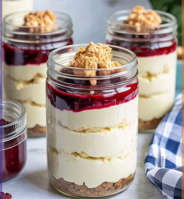 Delicious high protein cheesecake jars served in glass containers