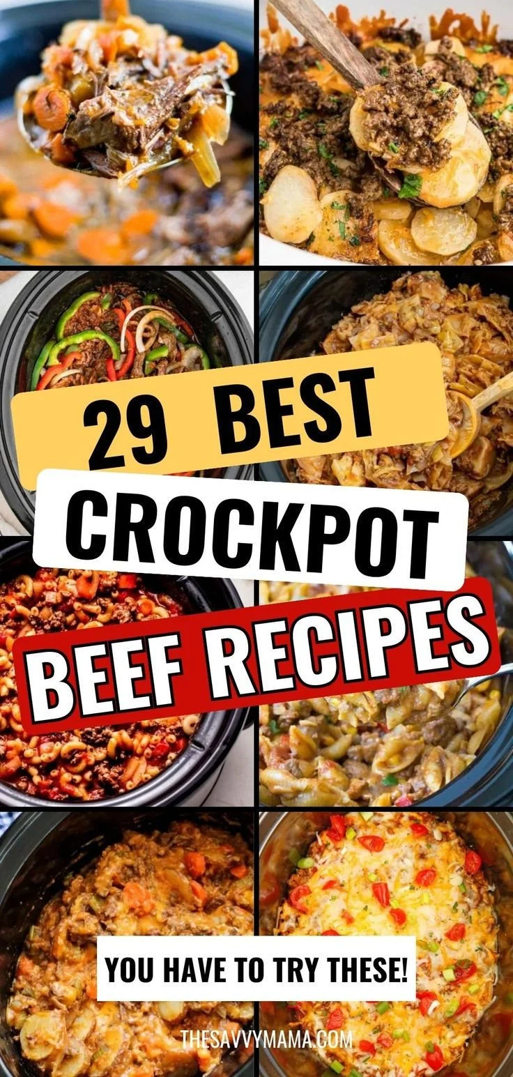 A delicious bowl of easy beef crockpot recipe with no carrots and ground beef.