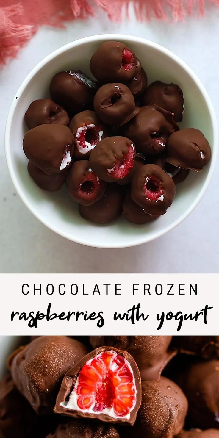 Frozen chocolate-covered raspberries, a delicious and refreshing treat.