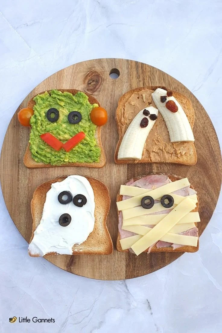 Spooky Halloween Toast decorated with ghostly shapes and vibrant colors.