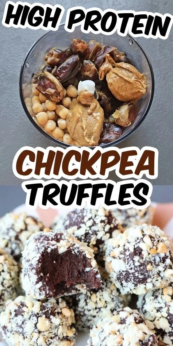 Healthy chocolate chickpea truffles on a wooden plate
