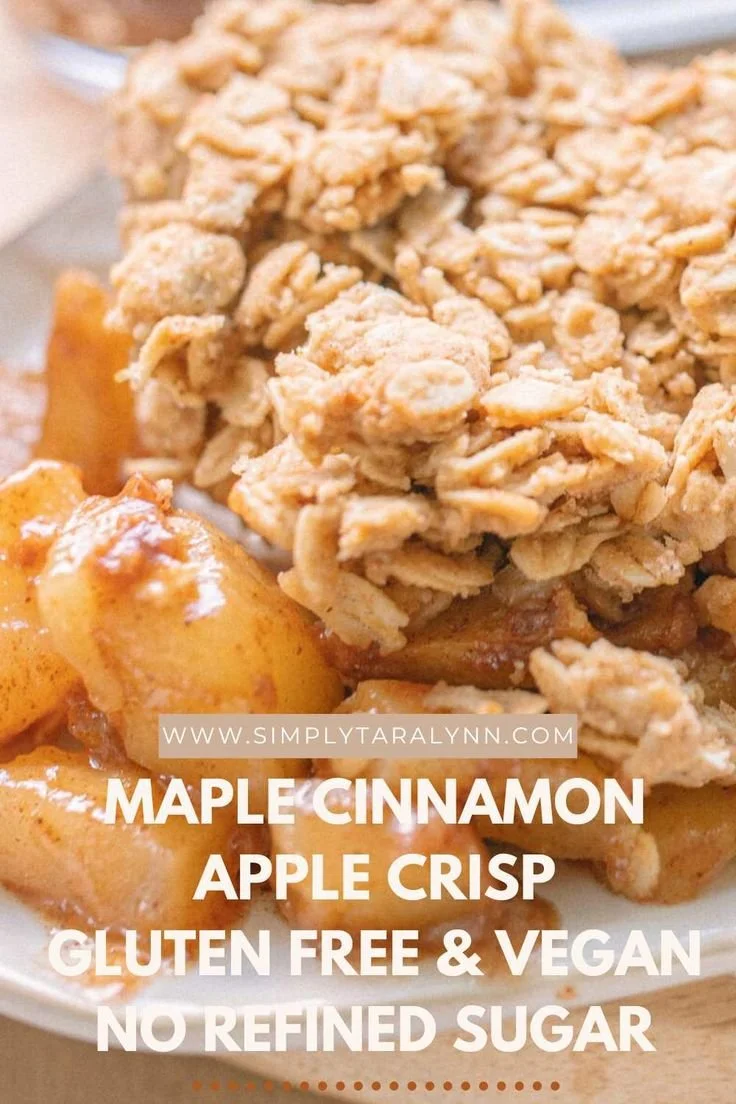 Healthy gluten-free and vegan cinnamon apple crisp dessert in a bowl