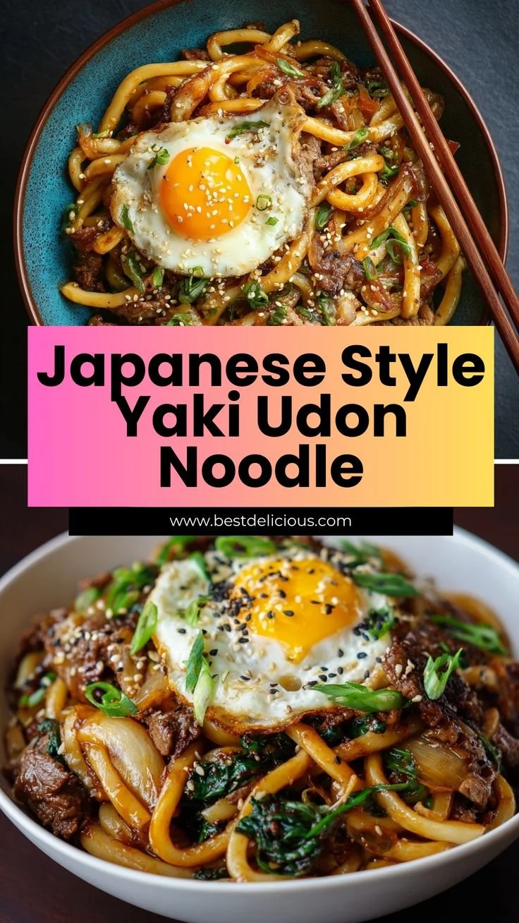 Delicious Yaki Udon noodles served with vegetables and sauce