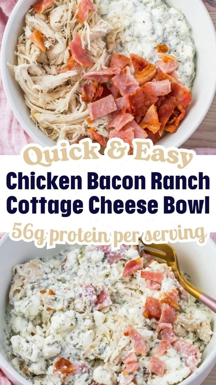 Healthy chicken bacon ranch cottage cheese bowl for high protein low carb diet