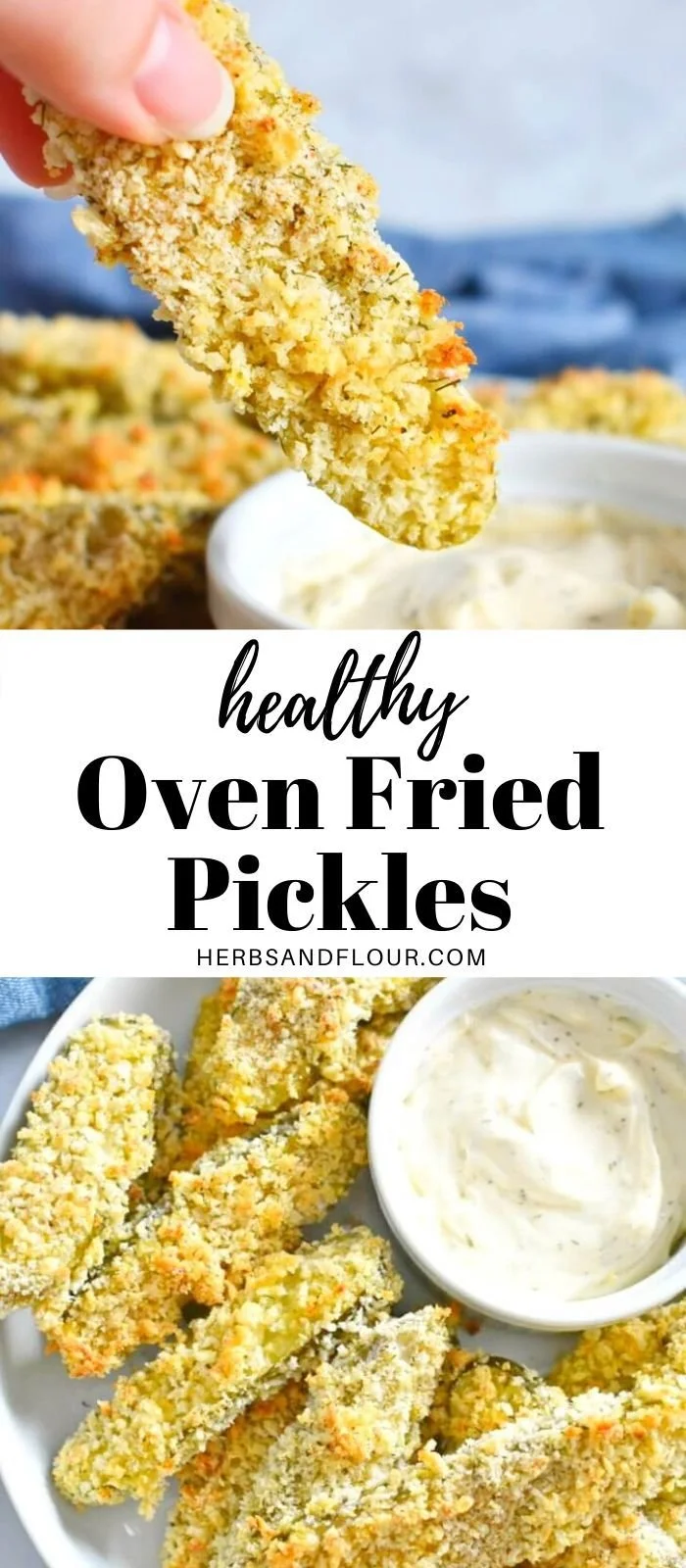 Delicious oven fried pickles served as a crispy snack.