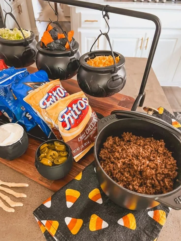 Delicious Walking Taco Bar setup with toppings and ingredients