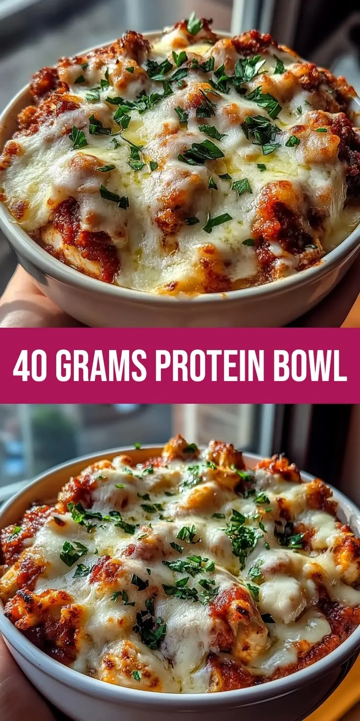 Bowl filled with a nutritious meal containing 40 grams of protein.