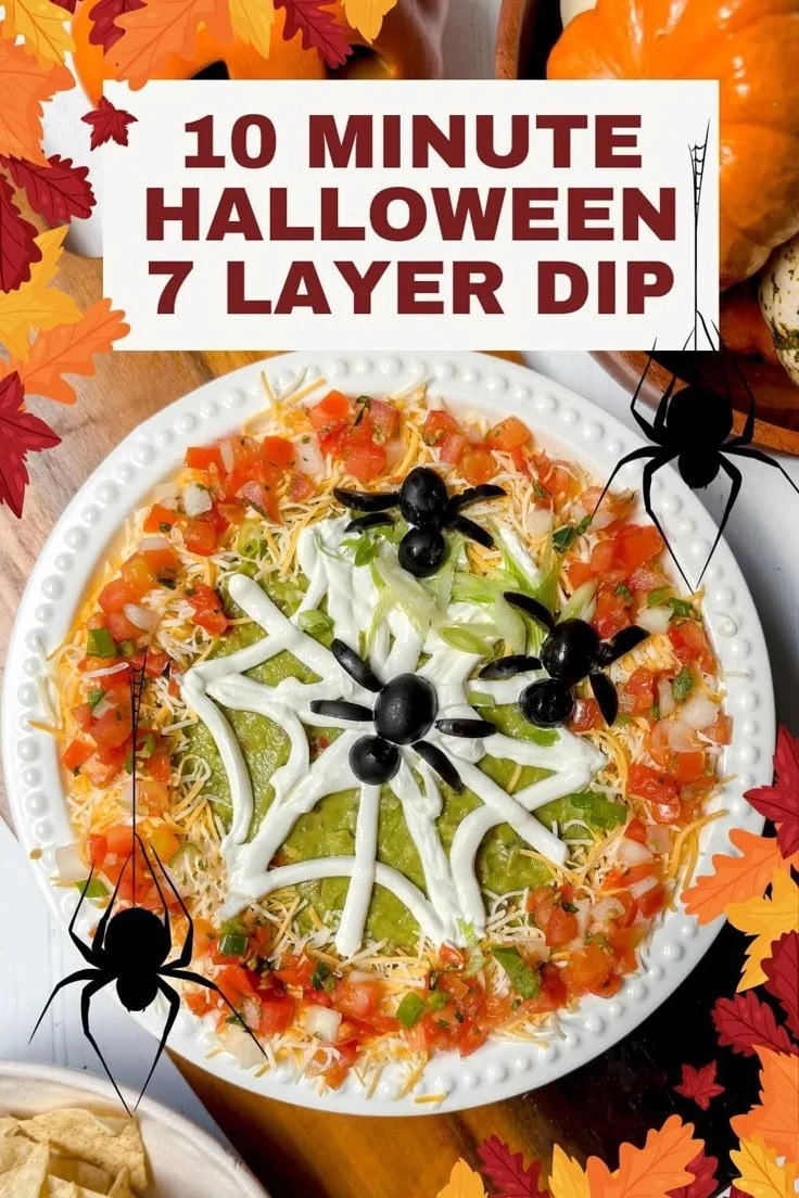 Halloween 7 Layer Dip ready for a spooky party snack