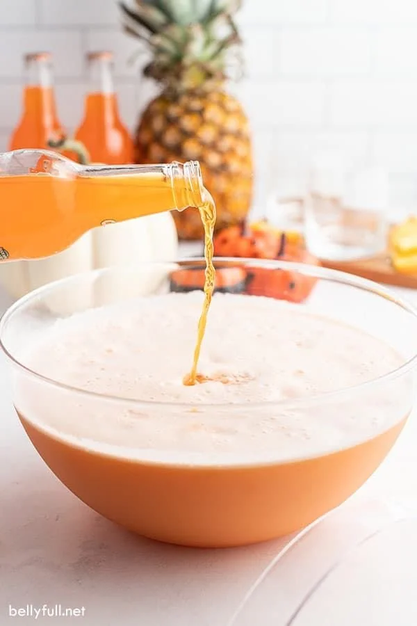 Colorful non-alcoholic Halloween punch in a festive bowl