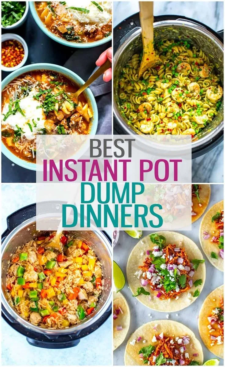 A variety of dump and go Instant Pot recipes ready to cook.