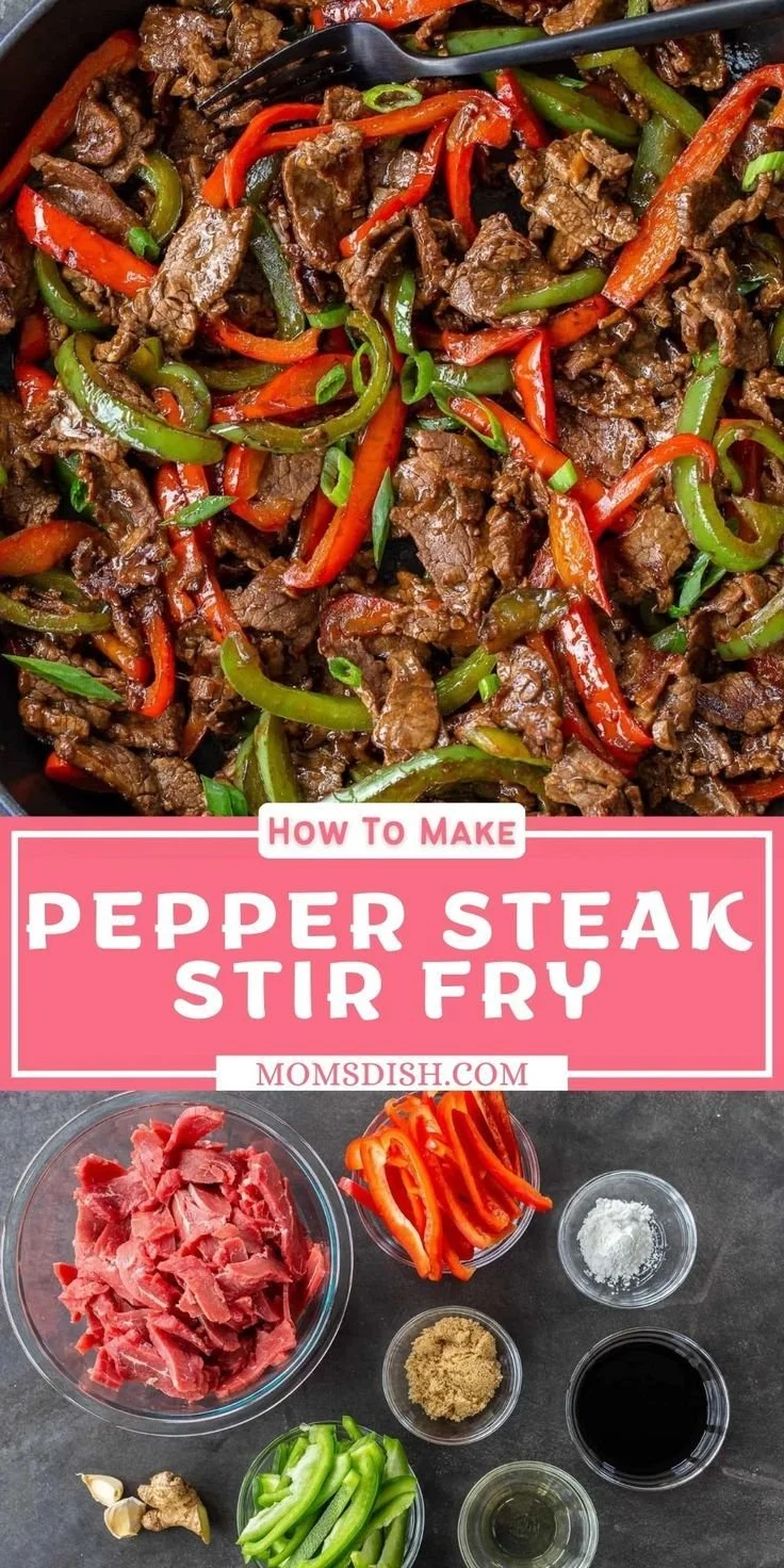 A vibrant pepper steak stir fry served in a bowl with colorful vegetables.