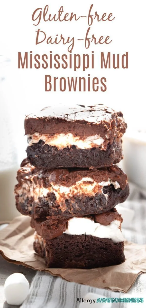 Allergy-friendly Mississippi Mud Brownies topped with chocolate and nuts.