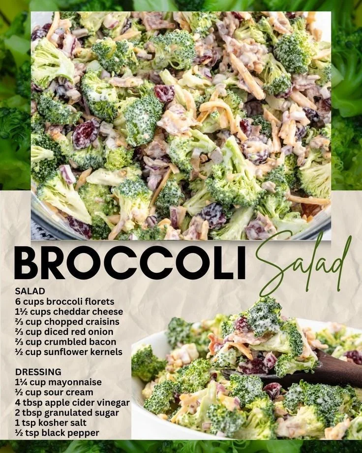 Bowl of broccoli salad with bacon and crunchy toppings
