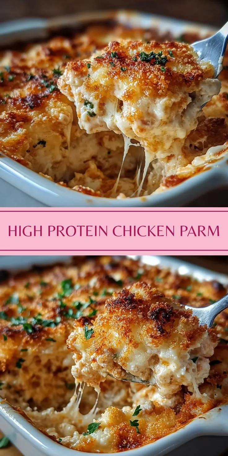 Cheesy chicken parmesan served with a side of pasta and fresh herbs