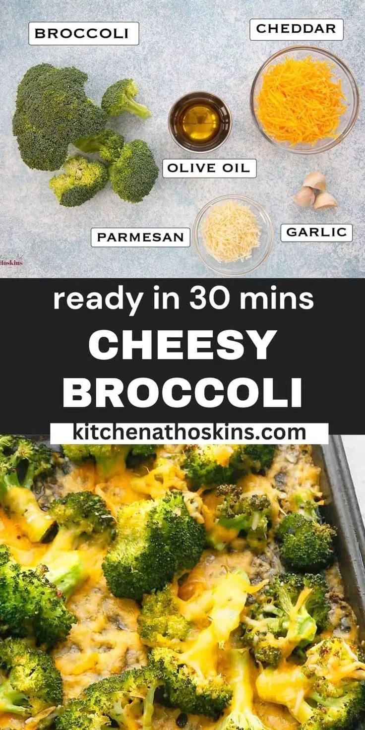 Cheesy broccoli dish with melted cheese on steamed broccoli florets