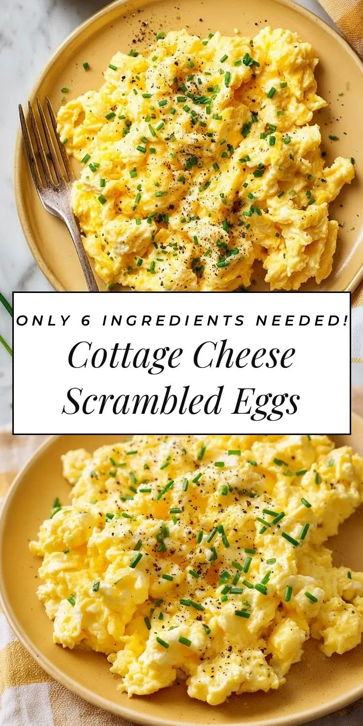 Creamy cottage cheese scrambled eggs served in a bowl with herbs