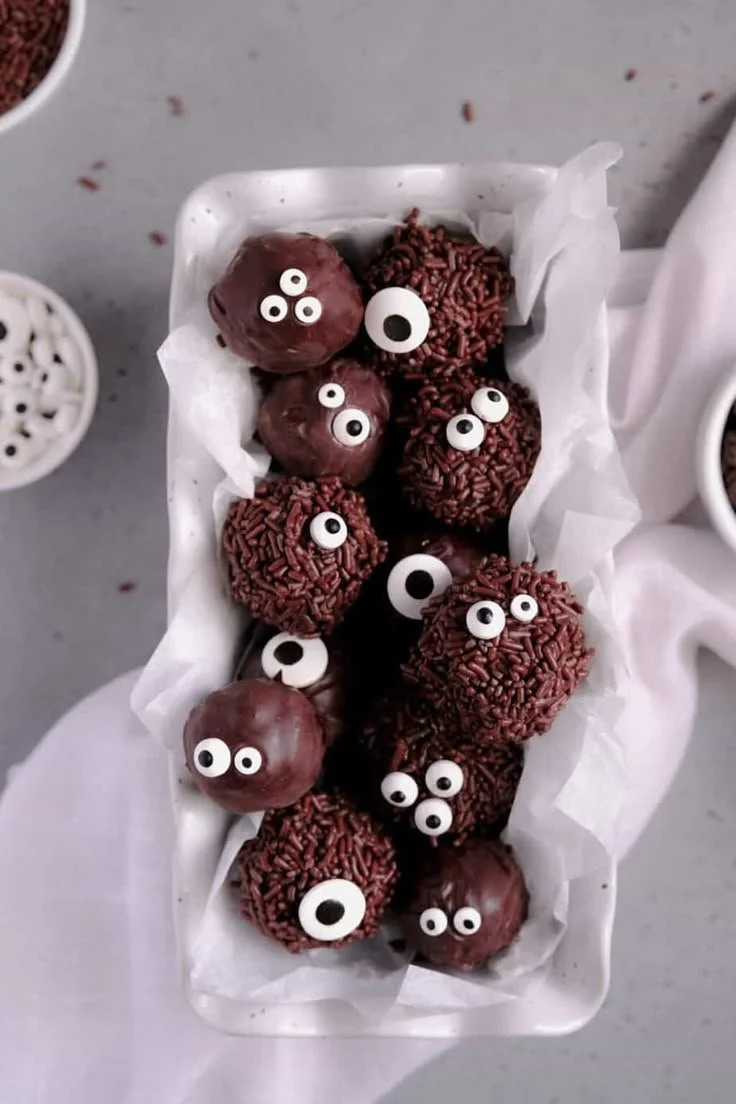 Double chocolate brownie truffles for Halloween decorations and desserts