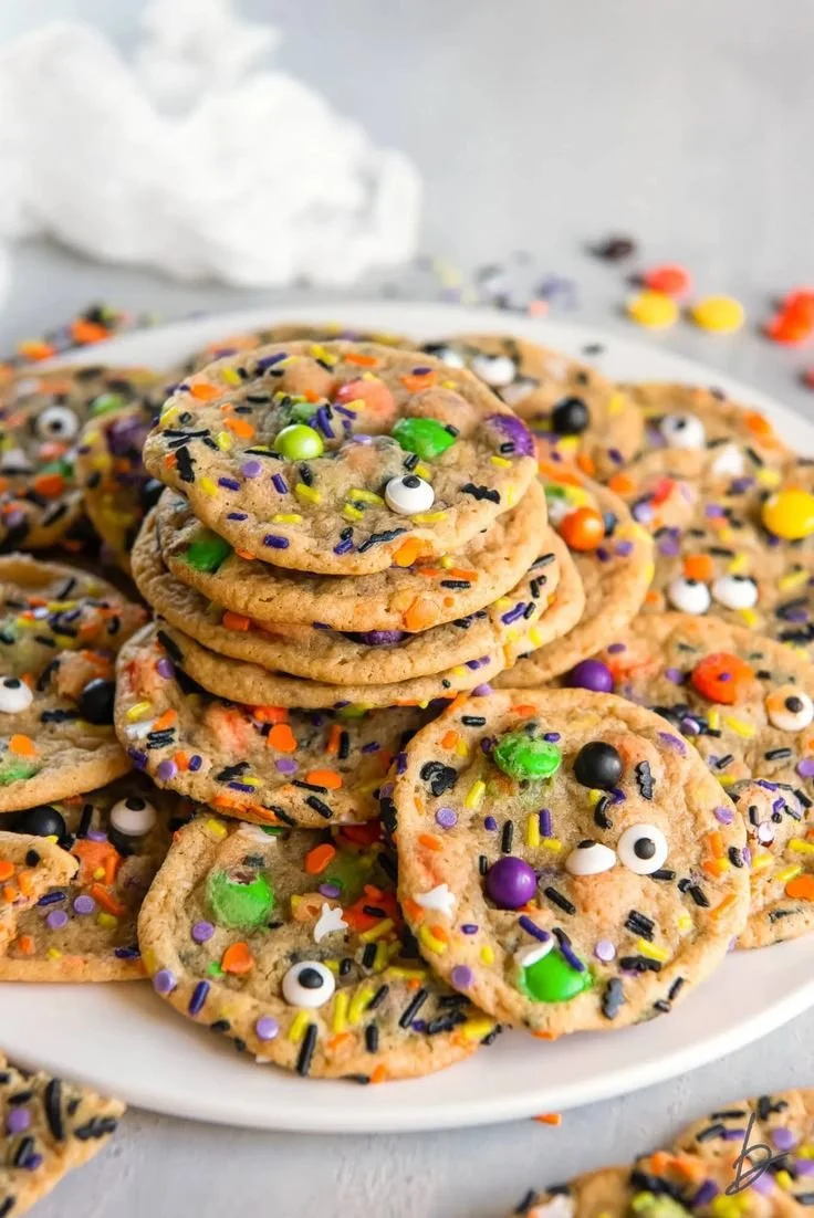 Colorful easy Halloween cookies decorated with spooky designs for festive occasions.