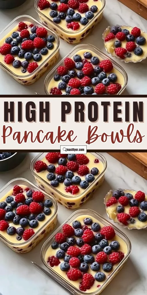 Easy high protein pancake bowls topped with fresh fruits and nuts