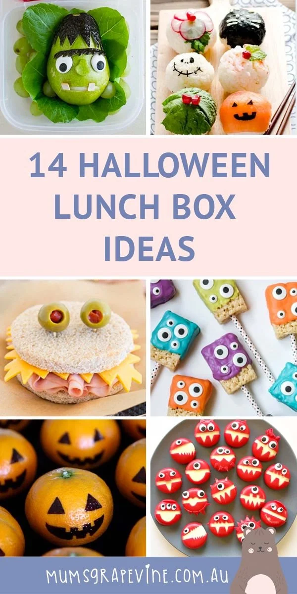 Colorful Halloween lunchbox ideas with spooky bento designs for kids.