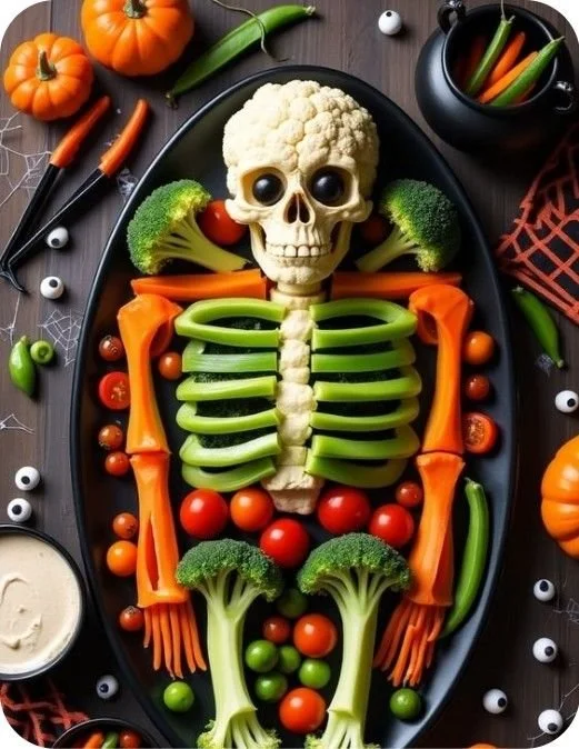 Healthy Halloween snacks made with vegetables and fruits for kids' parties