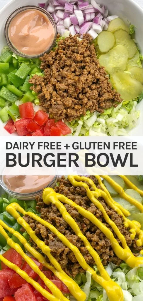 Delicious homemade loaded burger bowl with fresh ingredients and toppings