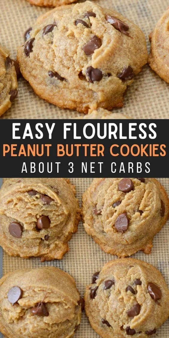 Keto flourless peanut butter cookies with chocolate chips on a plate