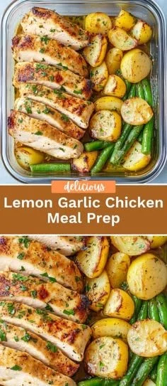 Delicious Lemon Garlic Chicken meal prep with vibrant vegetables.