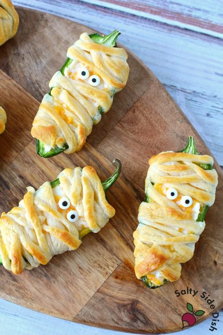 Mummy Jalapeno Poppers Halloween appetizer recipe