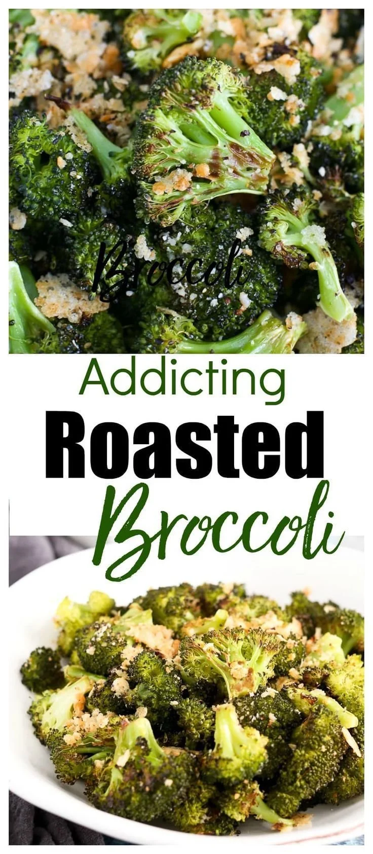 Oven-roasted broccoli with Parmesan cheese garnished on a plate.