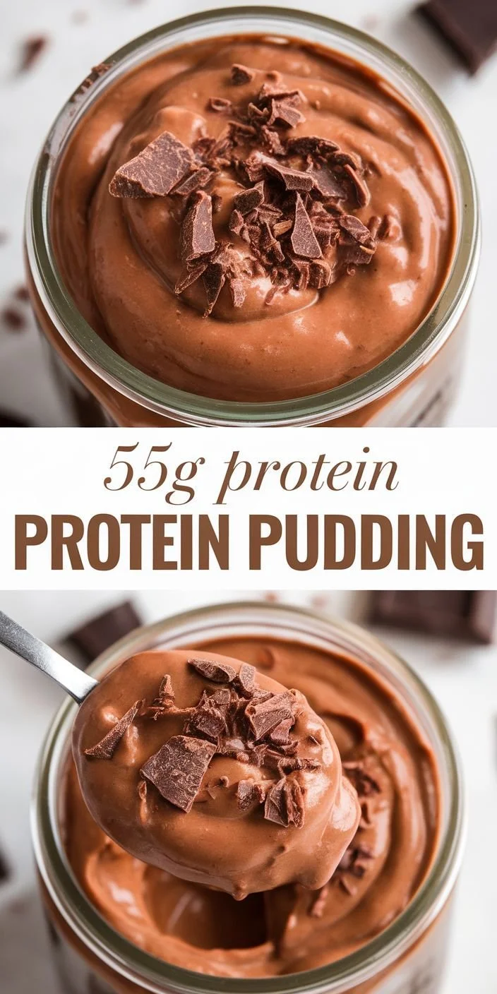 Bowl of high protein chocolate pudding topped with chocolate shavings