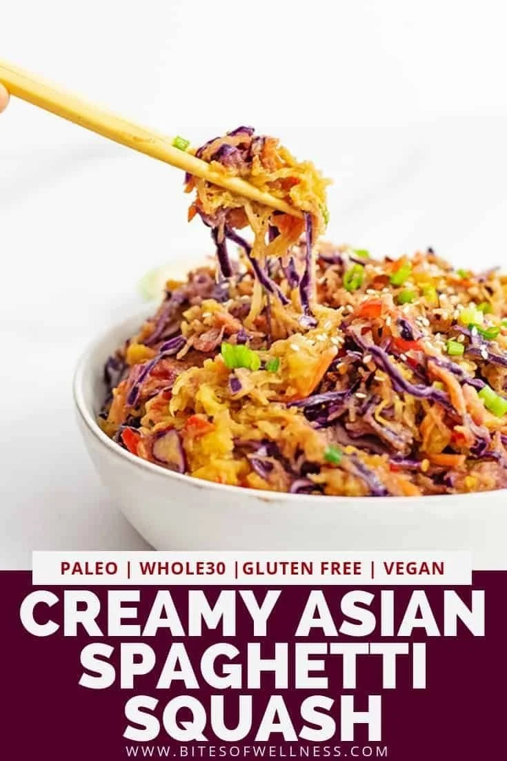 Vegan creamy Asian spaghetti squash dish with herbs and spices